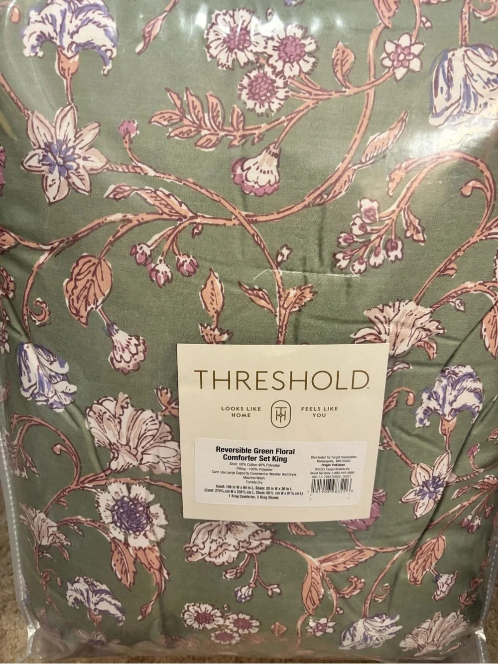 Threshold Green Floral Comforter Set with Pink Accents